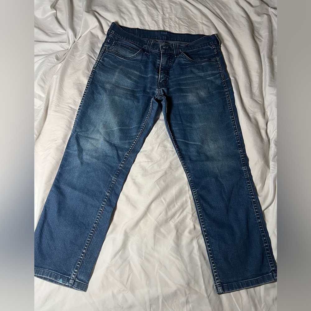 VINTAGE LEVI STRAUSS SLIM STRAIGHT WASHED DEEP BLUE JEAN PANT USED 32 x 30